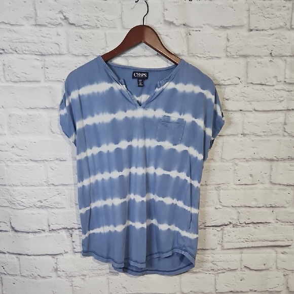 Chaps Blue and White Cap Sleeve Relaxed Tee - Picture 1 of 5